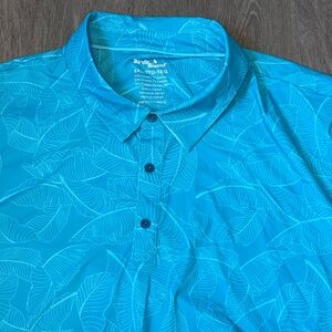 Birdie Bound | Men’s Size 5XL Blue Ombré Tropical Leaf Pattern Polo Shirt - NWT!